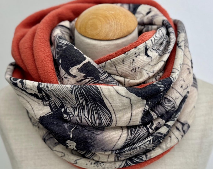 Loop Cotton Fleece Loop Scarf Scarf Tube Scarf Reversible Scarf Orange Rust Grey Knitted Fabric Warm Watercolor