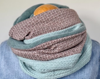 Loop scarf, reversible scarf, green, khaki, taupe, grey, beige, floral, warm, watercolor