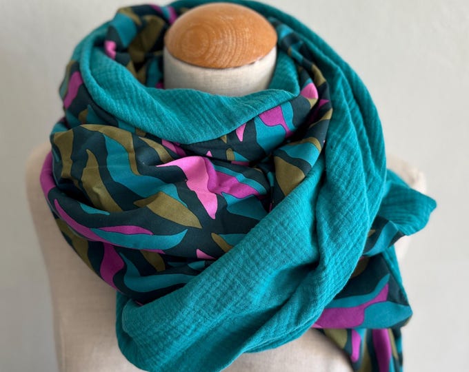 XXL Triangle Scarf Wrap Scarf Muslin Viscose Loop Scarf Petrol Turquoise Pink Green Cotton Scarf Shawl Stole Summer Scarf Triangle Scarf