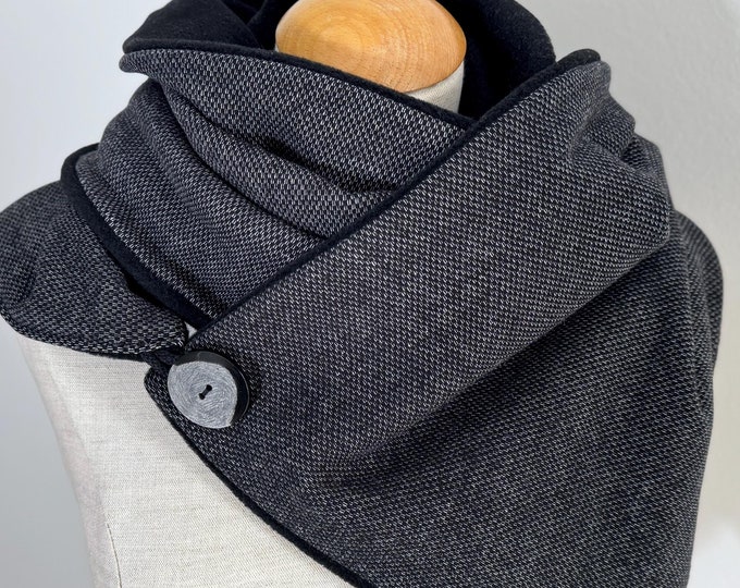 Wrap Scarf Wool Button Scarf Wrap Triangular Scarf Fleece Scarf Black Jersey Winter Warm Scarf wrap triangular loop