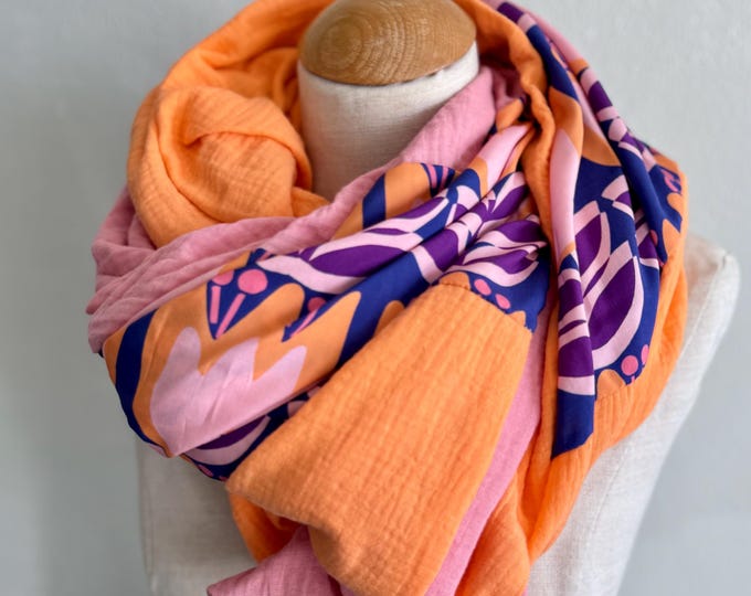 XXL Triangle Scarf Wrap Scarf Muslin Viscose Loop Scarf Orange Apricot Cotton Scarf Shawl Stole Summer Scarf Triangle Scarf