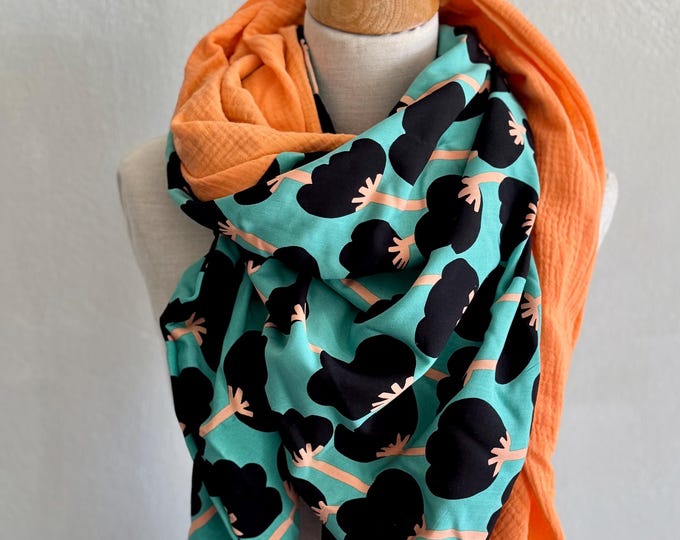 XXL Triangle Scarf Wrap Scarf Muslin Viscose Loop Scarf Orange Apricot Green Black Brown Cotton Scarf Shawl Stole Summer Scarf Triangle Scarf
