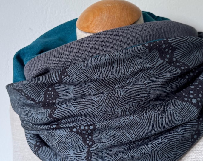 Loop tube scarf Loop scarf petrol green Jersey reversible scarf dusty green turquoise