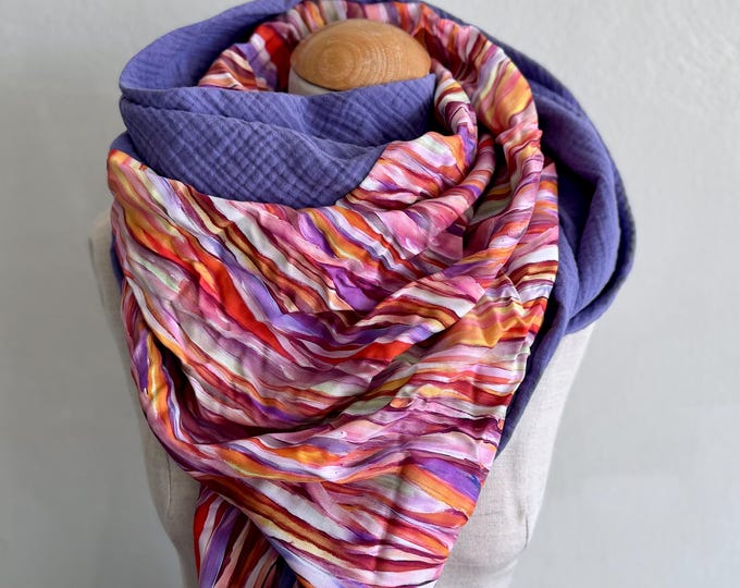 XXL Triangle Scarf Wrap Scarf Muslin Viscose Loop Scarf Orange Purple Lilac Pink Rust Brown Cotton Scarf Shawl Stole Summer Scarf Triangle Scarf