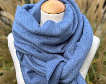 Bio Baumwolle Dreieckstuch XXL Wickelschal Blau Jeansblau Baumwolltuch Halstuch Business Schal Stola Winter Fleece Warm Kuschelig Weich