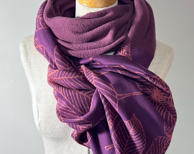 Scarf Winter Cotton Autumn Knit Stole XXL Wrap Scarf Loop Scarf Leaves Berry Purple Red Orange Mauve Mallow Warm