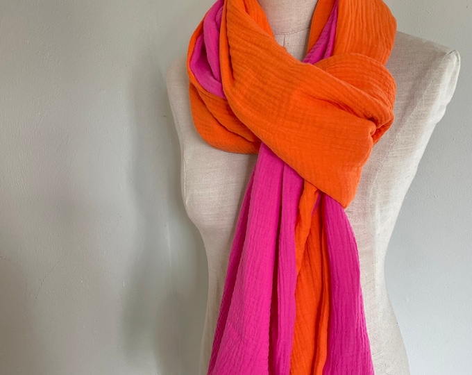 Scarf Stole Muslin Cloth XXL Wrap Scarf Loop Scarf Pink Fuchsia Orange Pink Cotton Summer Scarf