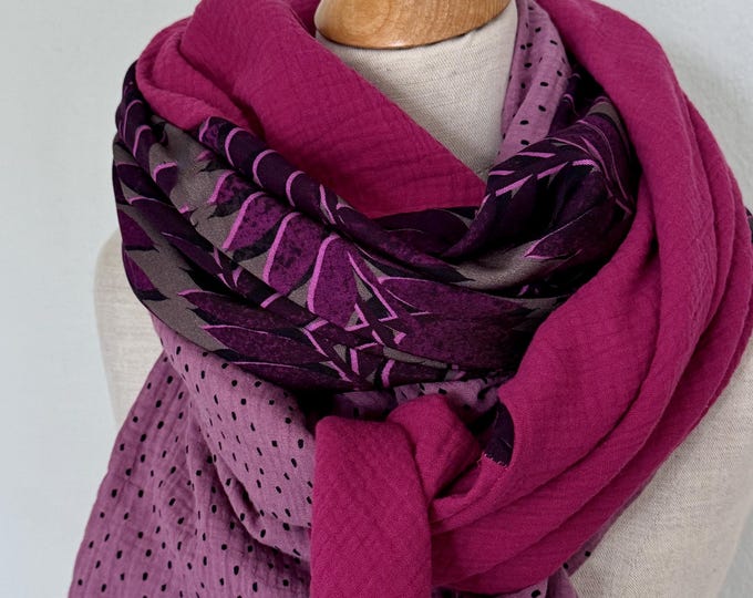XXL Triangle Scarf Wrap Scarf Muslin Viscose Loop Scarf Red Purple Berry Mauve Cotton Scarf Shawl Stole Summer Scarf Triangle Scarf