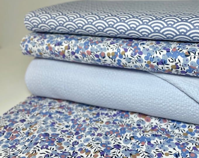 Cotton Fabric Patchwork Meterware Blue Light Blue Berries Flowers Lavender Dusty Blue Bows Pillow Curtain Dress Sewing