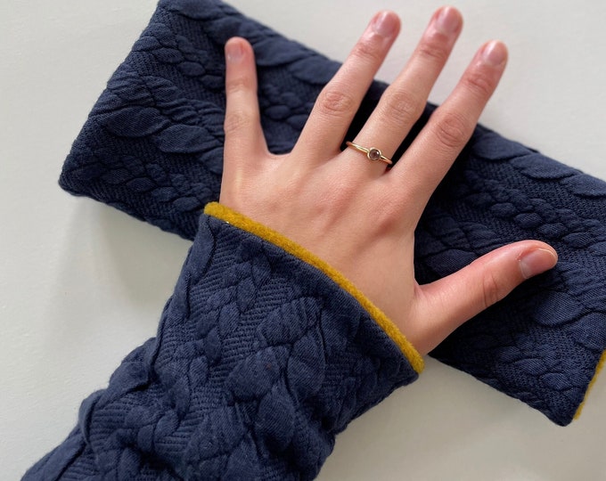 Arm warmers cuffs wrist warmers muff knit blue jersey fleece winter lined