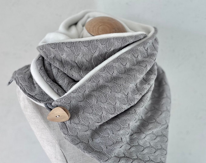 Wrap scarf triangular scarf scarf loop cloth wrap scarf triangular grey ecru white cable knit knitted fabric winter scarf cloth