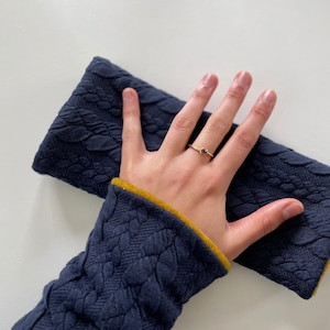 Arm warmers cuffs wrist warmers muff knit blue jersey fleece winter lined