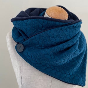 Scarf wrap scarf triangular scarf button scarf jersey scarf cloth loop scarf cloth cable pattern petrol blue navy turquoise