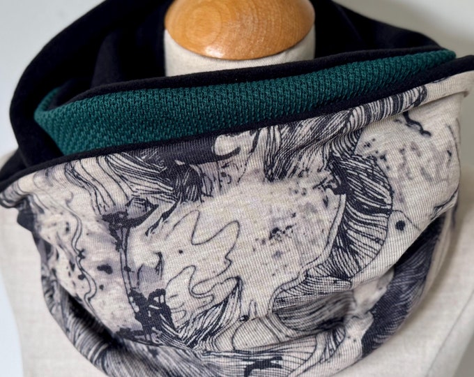 Loop Loop Scarf Scarf Tube Scarf Reversible Scarf Green Grey Knitted Fabric Petrol Warm Watercolor