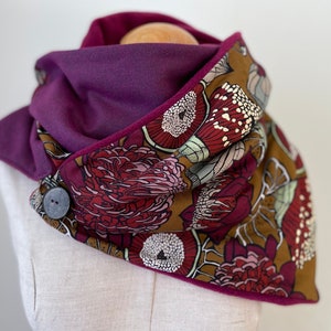 Wrap scarf triangular scarf winter scarf fuchsia button scarf pink wool tweed curry
