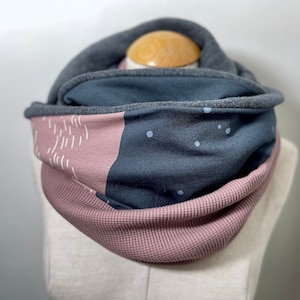 Loop Loop Scarf Scarf Tube Scarf Cotton Fleece Jersey Scarf Dusty Pink Grey Reversible Scarf