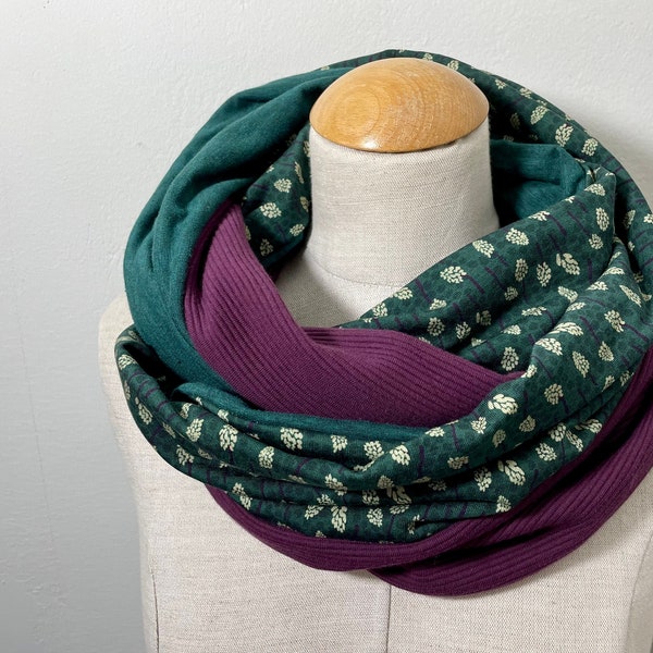 Loop Schlauchschal Loopschal Grün Lila Aubergine Jersey Wendeschal Baumwollschal Baumwolle