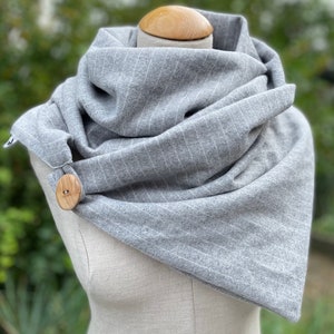 Wrap Scarf Triangular Scarf Scarf Gray Stripes Beige Button Scarf Shawl Stole Autumn Winter Pinstripe Flannel