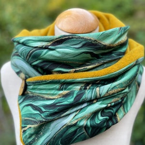 Wrap Scarf Triangle Scarf Button Scarf Knitted Scarf Loop Reversible Scarf Green Black Gold Yellow Autumn Winter Fleece Jersey Scarf