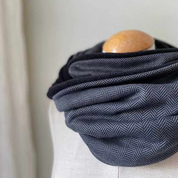 Loop scarf wrap scarf tube scarf herringbone unisex man woman black business