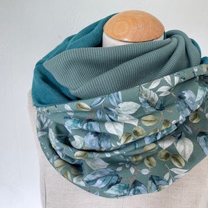 Loop tube scarf loop scarf petrol green jersey reversible scarf dust green turquoise