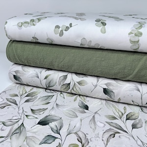 Decorative fabric 0.5 m canvas bag fabric linen fabric olive cotton by the meter green beige brown flowers taupe leaves eucalyptus