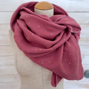 Muslin cloth XXL wrap scarf loop scarf mallow old pink mauve gold scarf stole summer cloth triangular cloth