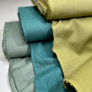 Linen Fabric Linen Washed Sold by the Meter Cotton Petrol Old Green Olive Green Lime Dress Trousers Bedding Pillow Curtain Sewing
