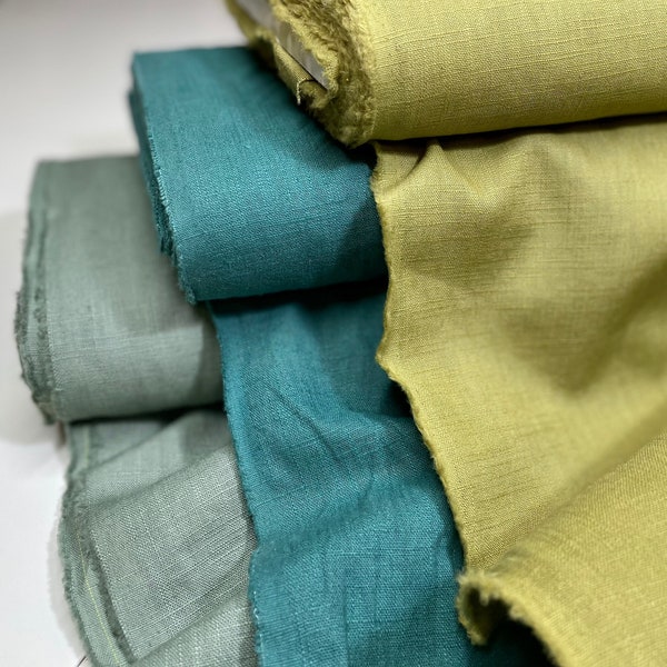 Linen Fabric Linen Washed Sold by the Meter Cotton Petrol Old Green Olive Green Lime Dress Trousers Bedding Pillow Curtain Sewing