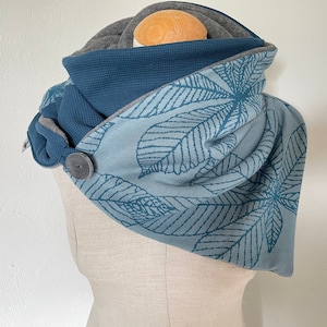 Wrap scarf triangular scarf knit button scarf scarf blue gray knit petrol leaves fleece loop stole winter scarf