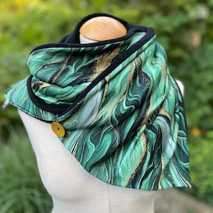 Wrap Scarf Triangle Scarf Button Scarf Knitted Scarf Loop Reversible Scarf Green Black Gold Yellow Autumn Winter Fleece Jersey Scarf