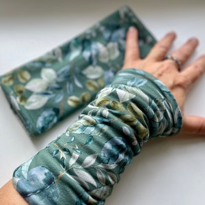 Arm Warmers Cuffs Accessories Pulse Warmers Muffs Cuffs Pastel Arm Warmers Blue Green Leaves Eucalyptus Watercolor Blue Gray Subtle