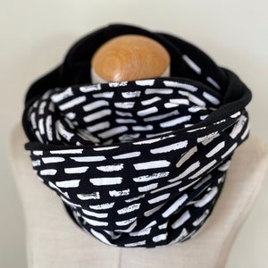 Loop Scarf Loop Tube Scarf Scarf Lines Black Dots Cotton Fleece Jersey Scarf