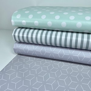 Tovaglia di tela cerata, tovaglia da giardino, resistente alle intemperie, verde menta, verde pastello, grigio, strisce, pois a strisce, tessuto in cera per pittura