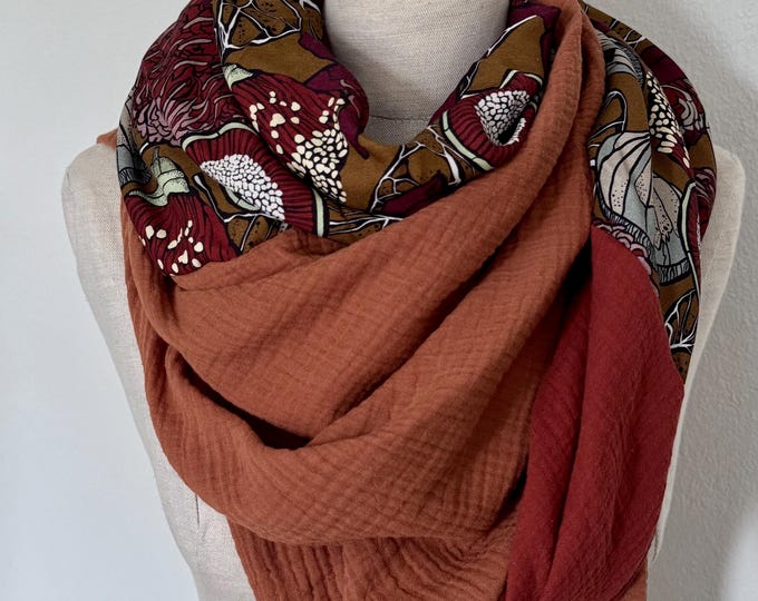 XXL Triangle Scarf Wrap Scarf Muslin Viscose Loop Scarf Orange Brown Rust Cotton Scarf Shawl Stole Summer Scarf Triangle Scarf