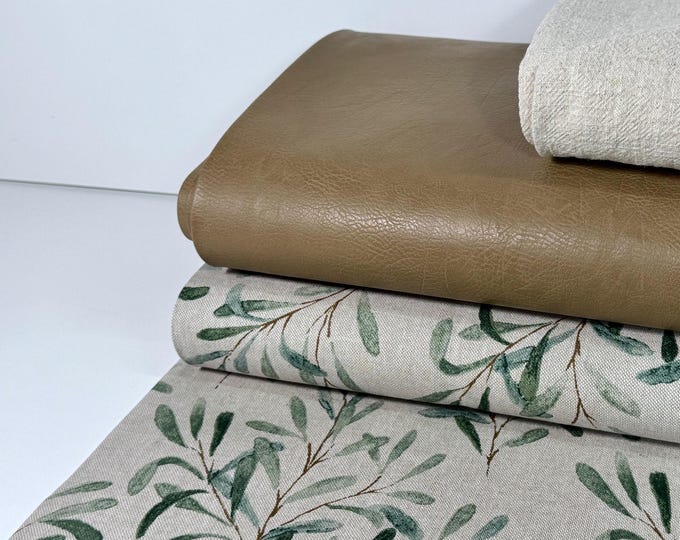 Bag Fabric Decorative Fabric Vintage Faux Leather PU Leather Fabric Leatherette Cognac Brown Leaves Linen