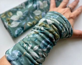 Arm Warmers Cuffs Accessories Pulse Warmers Muffs Cuffs Pastel Arm Warmers Blue Green Leaves Eucalyptus Watercolor Blue Gray Subtle