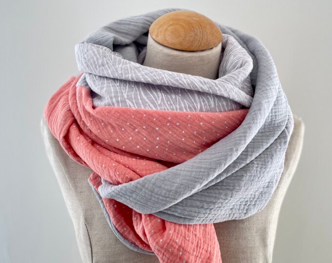 Muslin scarf XXL wrap scarf loop scarf gray orange apricot pastel scarf stole summer scarf triangular scarf