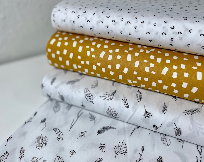 Fabric Meterware Patchwork Cotton Black Yellow Leaves
