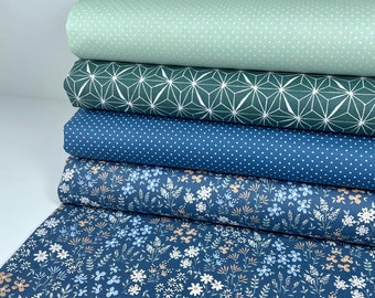 Nappe en coton enduit toile cirée tissu coton enduit vendu au mètre fleurs pois graphique étoiles vert bleu menthe