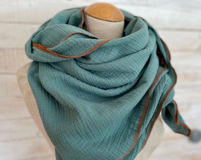 Muslin cloth XXL wrap scarf loop scarf green reed sage scarf stole summer scarf triangular scarf