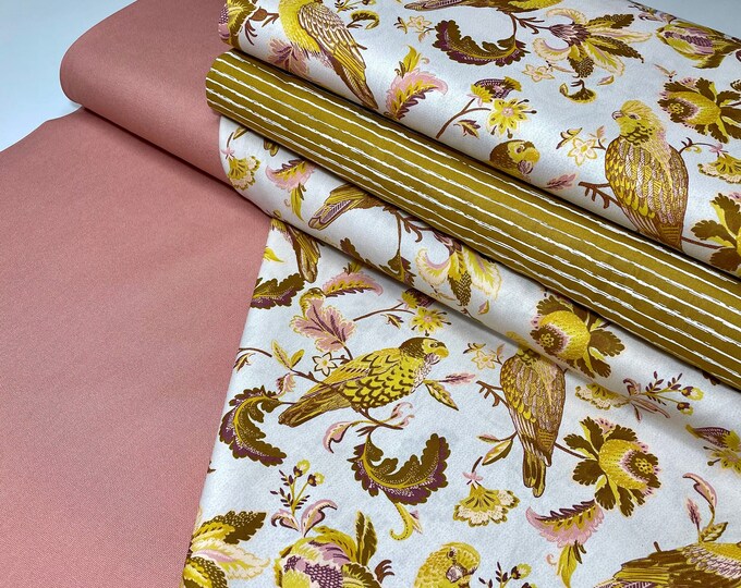 Cotton Fabric Bag Fabric Fabric Package Yellow Bird Jungle Pink