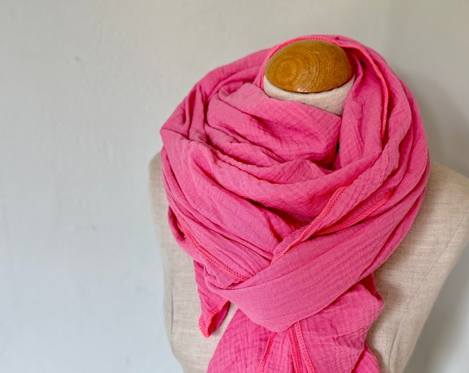 Muslin Square XXL Wrap Scarf Loop Scarf Cotton Pink Neon Beach Towel Stole Summer Scarf Triangular Scarf
