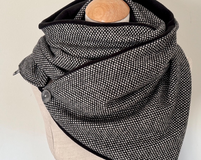 Wrap scarf wool button scarf wrap triangular scarf fleece scarf black wool scarf winter warm scarf wrap triangular loop