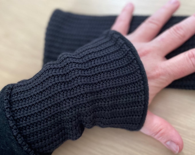 Arm warmers cuffs wrist warmers muff knit black fleece winter lined