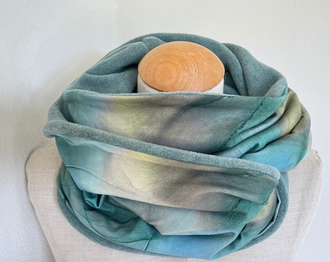 Loop tube scarf loop scarf jersey scarf reversible scarf fleece green blue turquoise sage watercolor pastel