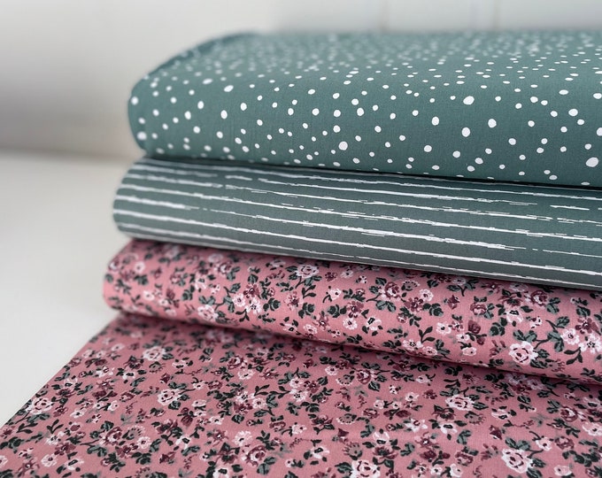 Cotton Fabric Flowers Patchwork Green Reed Cotton Fabric