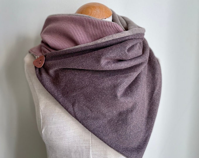 Wrap Scarf Triangular Scarf Shawl Mauve Pink Beige Taupe Knit Herringbone