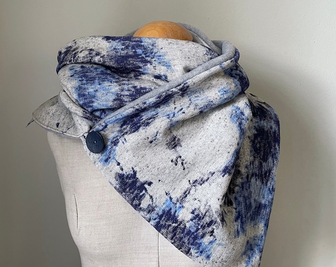 Wrap scarf triangular scarf button scarf loop scarf blue batik cloth fleece winter