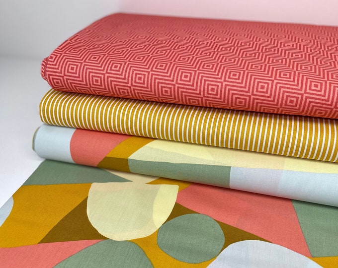 Cotton Fabric Patchwork Meterware Stripes Shakes Graphic Yellow Curry Orange Pastel Ornaments Digital Print